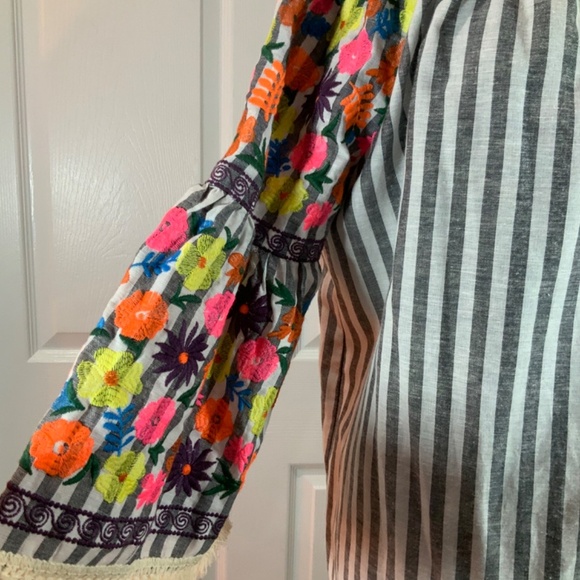 Philosophy Embroidered Linen Blend Boho Peasant Stripe Dress Size Large - Picture 3 of 8